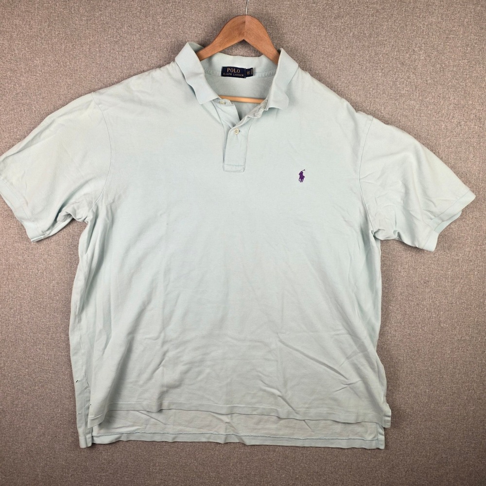 Distressed Vintage Polo Ralph Lauren Mens 3XLT Blue Pique Short Sleeve Grunge